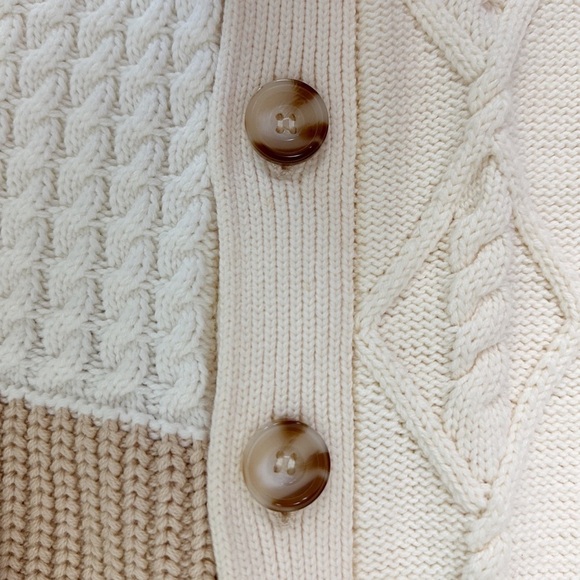 Rails Reese Cream Patchwork Mixed Cable Knit Oversized Cardigan Size L - Picture 9 of 16